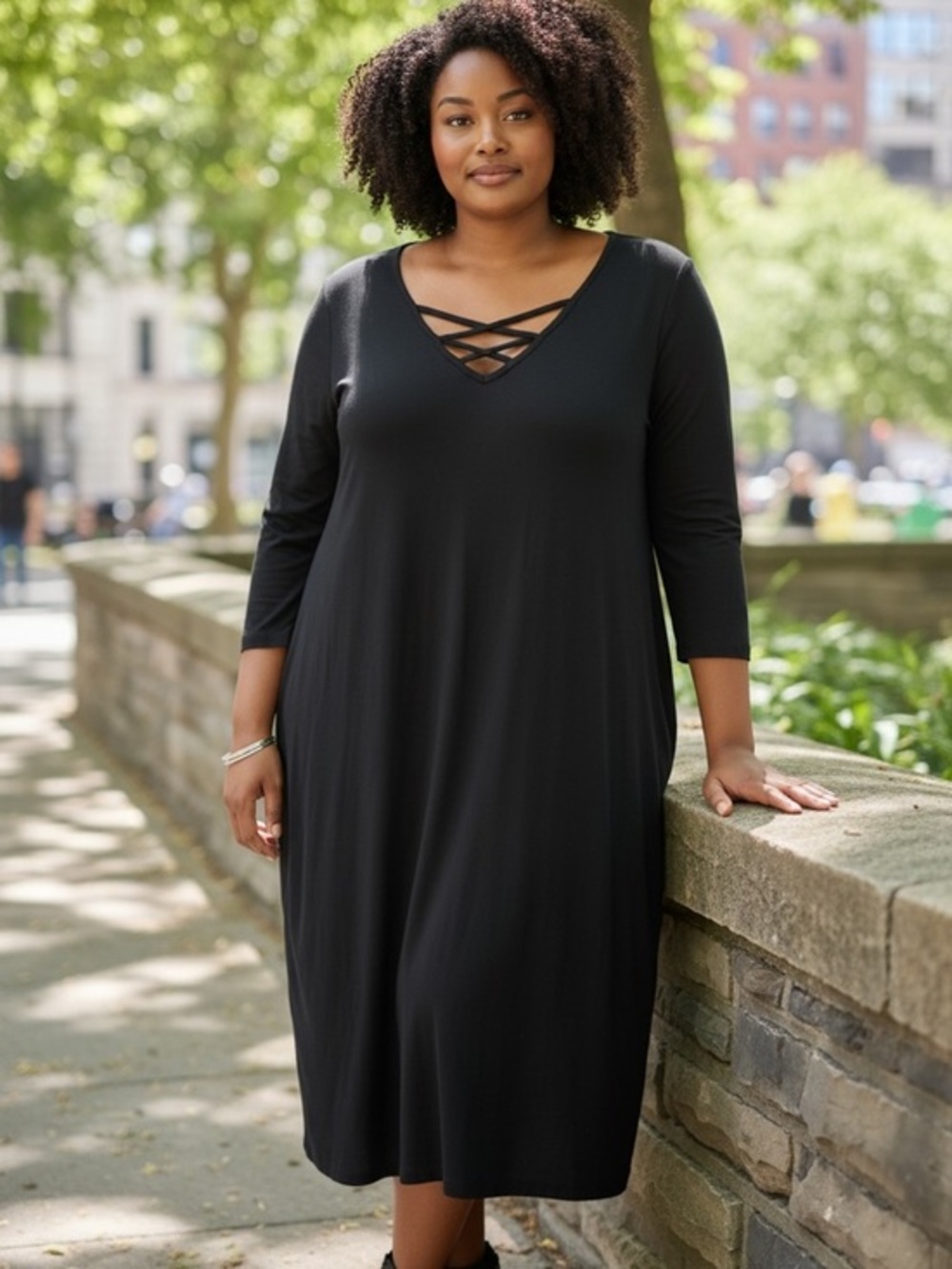 ULLA Popken Black  crisscross V-Neck   Dress 20/22 new with tag